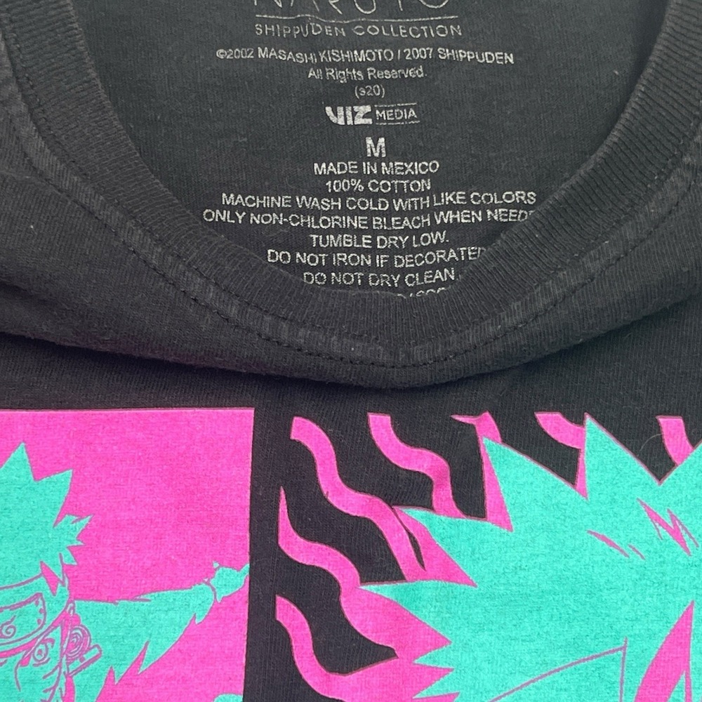 Naruto Shippuden Men's Black With Neon Pink Aqua Graphic Anime Size M T-Shirt‎ - Picture 3 of 5